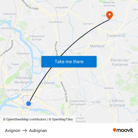 Avignon to Aubignan map
