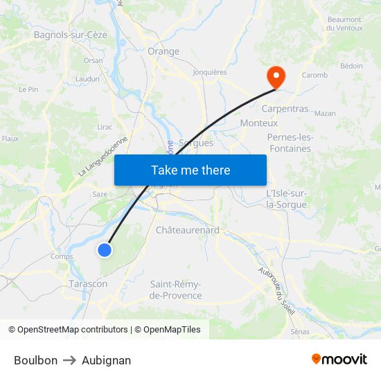 Boulbon to Aubignan map