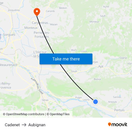 Cadenet to Aubignan map