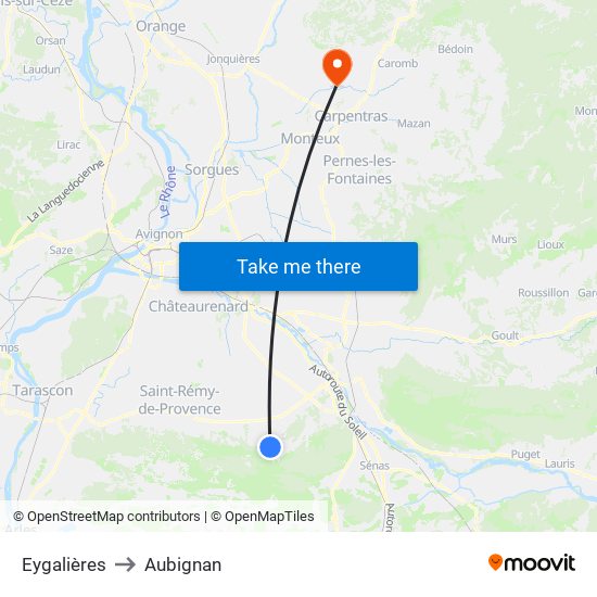 Eygalières to Aubignan map