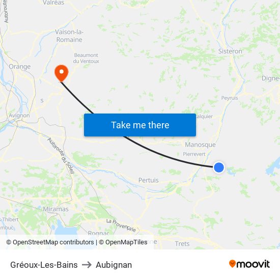 Gréoux-Les-Bains to Aubignan map