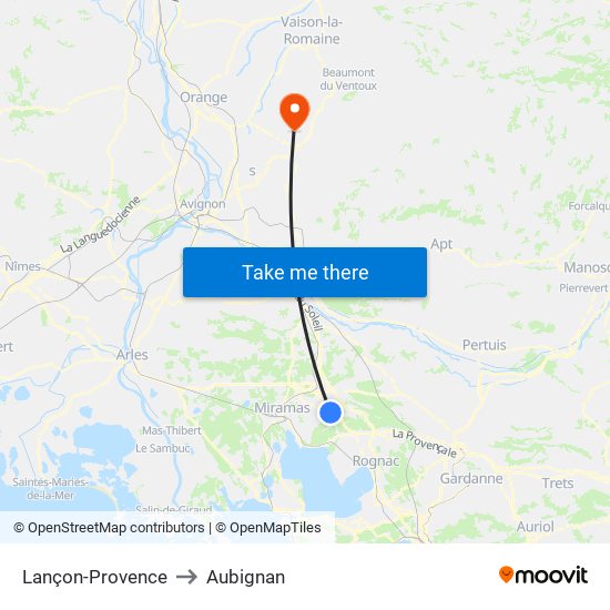 Lançon-Provence to Aubignan map