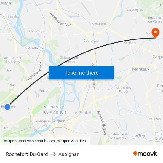 Rochefort-Du-Gard to Aubignan map