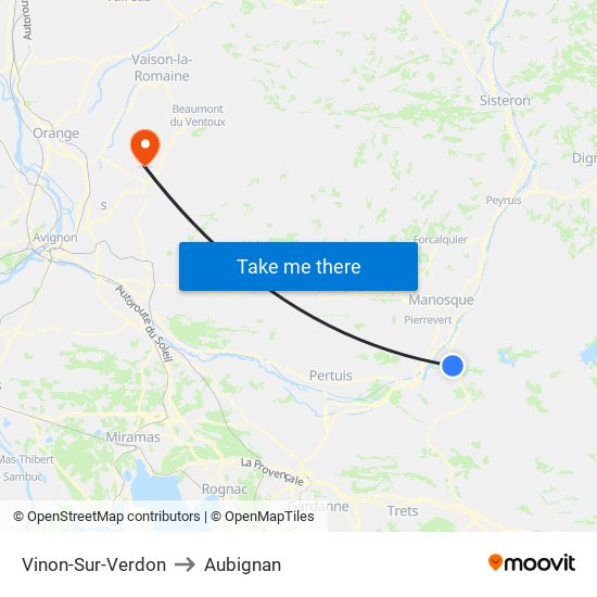 Vinon-Sur-Verdon to Aubignan map