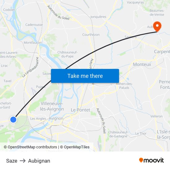 Saze to Aubignan map