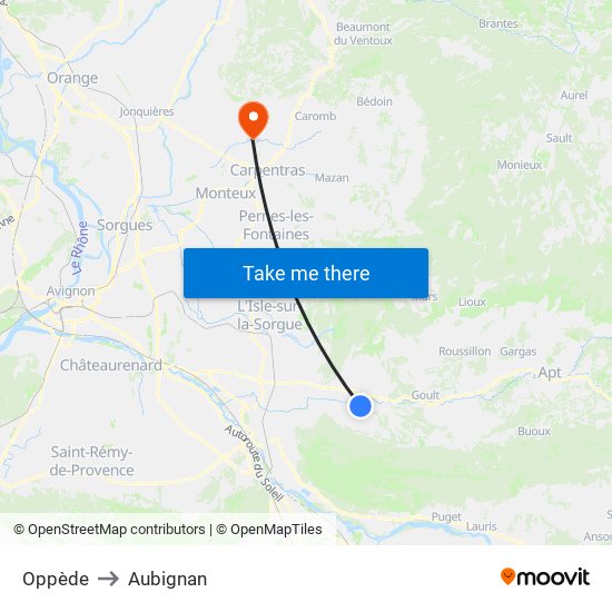 Oppède to Aubignan map