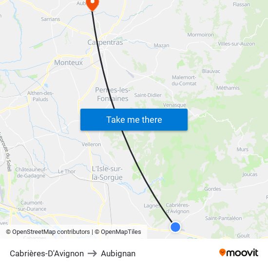 Cabrières-D'Avignon to Aubignan map