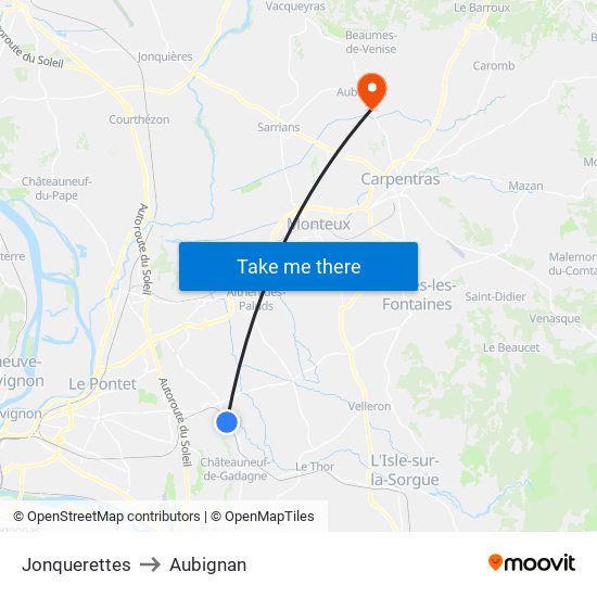 Jonquerettes to Aubignan map