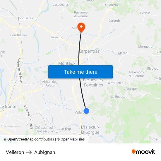 Velleron to Aubignan map