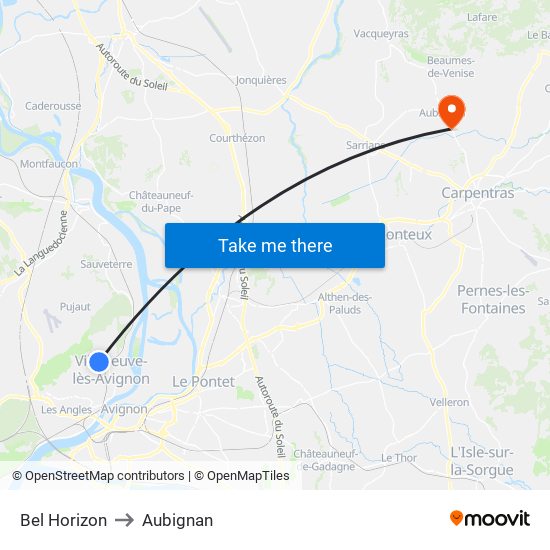 Bel Horizon to Aubignan map