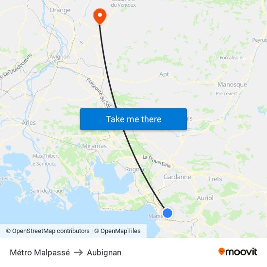 Métro Malpassé to Aubignan map