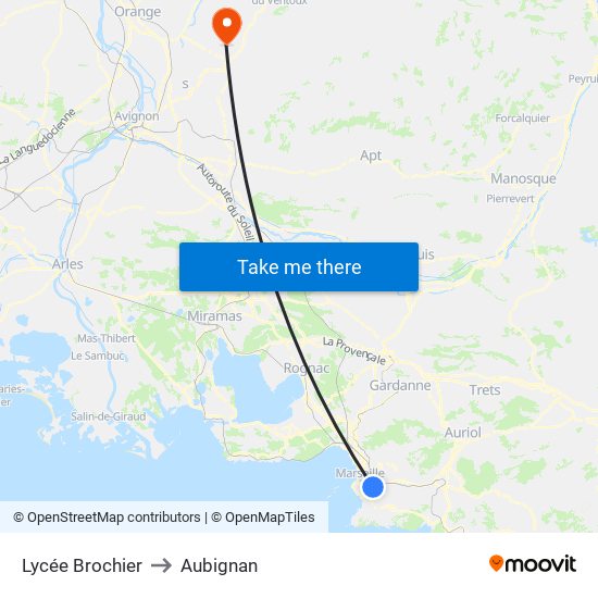 Lycée Brochier to Aubignan map