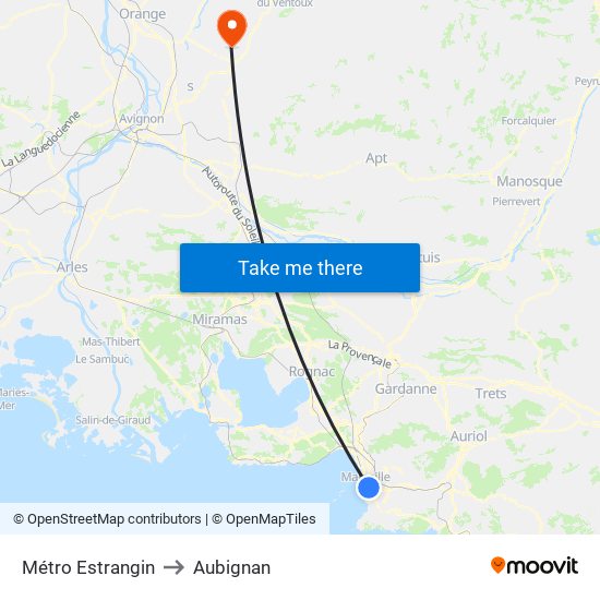 Métro Estrangin to Aubignan map