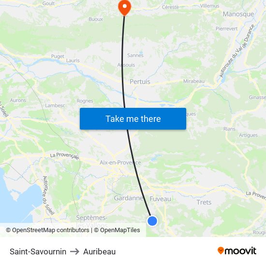 Saint-Savournin to Auribeau map