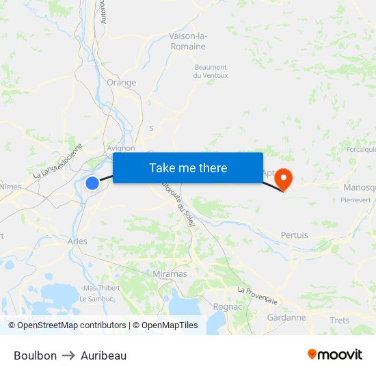 Boulbon to Auribeau map