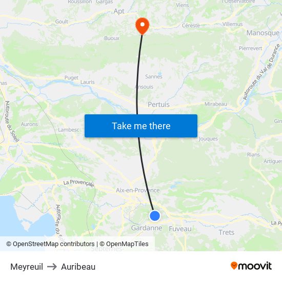 Meyreuil to Auribeau map