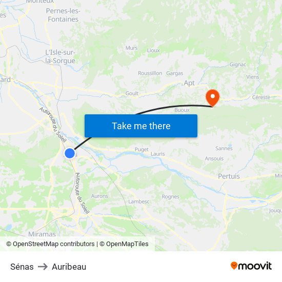 Sénas to Auribeau map