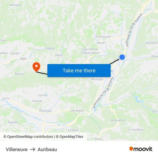Villeneuve to Auribeau map