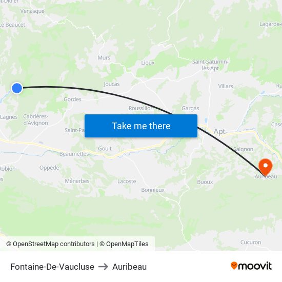 Fontaine-De-Vaucluse to Auribeau map