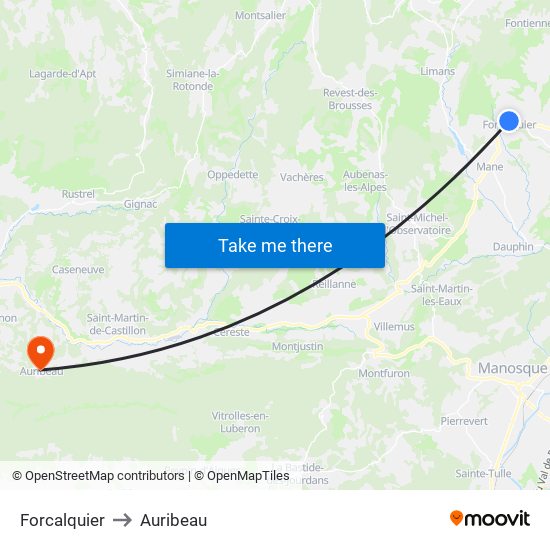 Forcalquier to Auribeau map