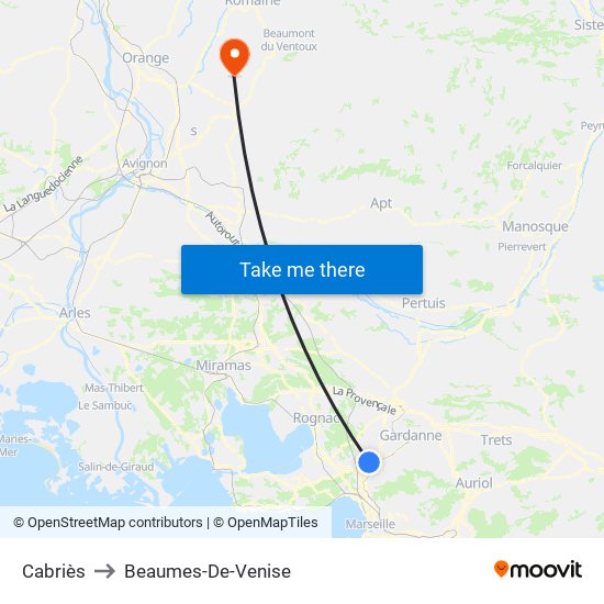 Cabriès to Beaumes-De-Venise map