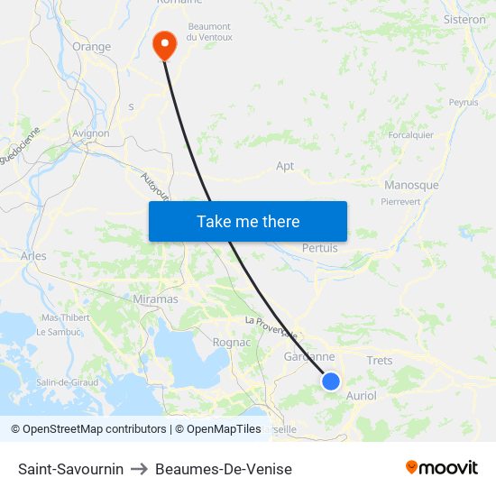 Saint-Savournin to Beaumes-De-Venise map