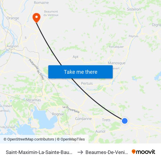 Saint-Maximin-La-Sainte-Baume to Beaumes-De-Venise map