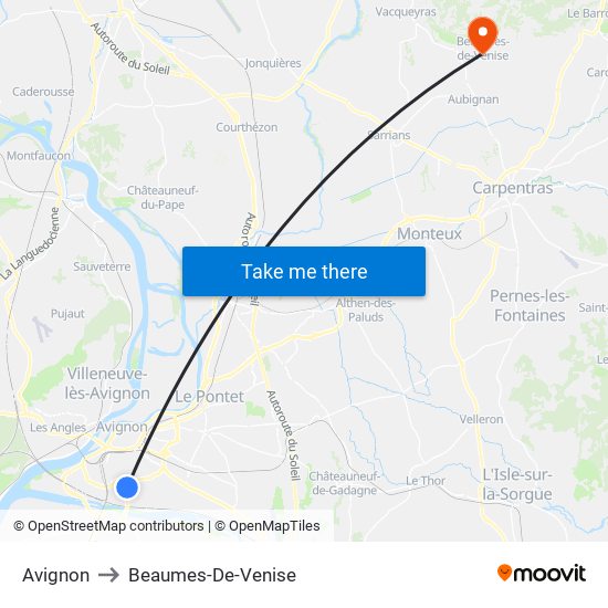Avignon to Beaumes-De-Venise map