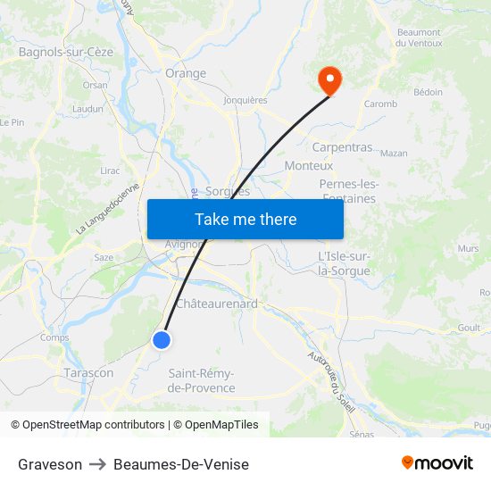 Graveson to Beaumes-De-Venise map