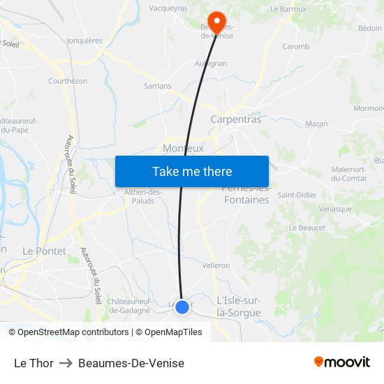 Le Thor to Beaumes-De-Venise map