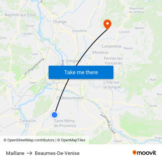 Maillane to Beaumes-De-Venise map