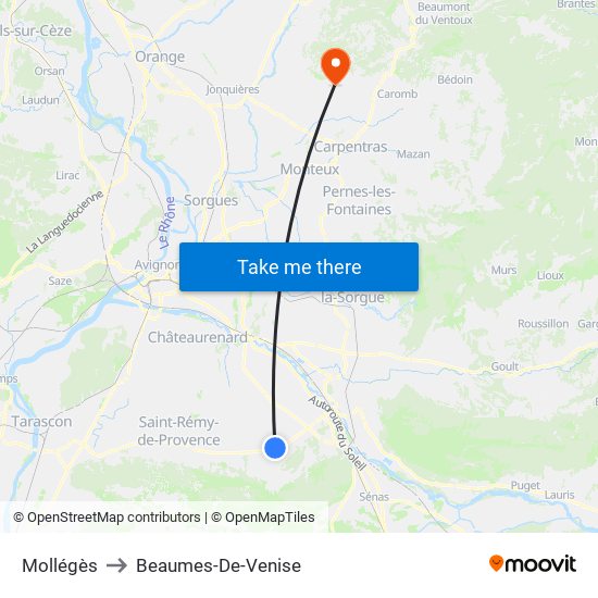 Mollégès to Beaumes-De-Venise map