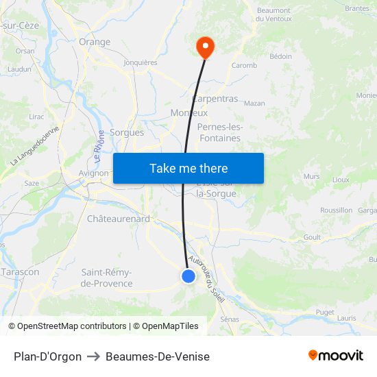 Plan-D'Orgon to Beaumes-De-Venise map