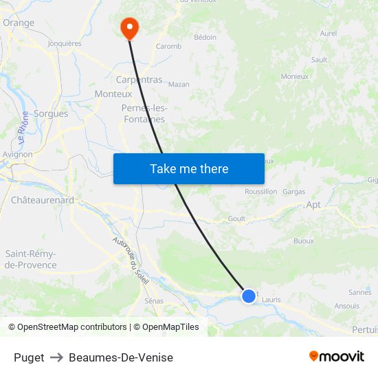 Puget to Beaumes-De-Venise map