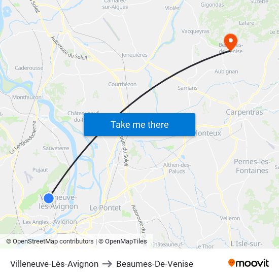 Villeneuve-Lès-Avignon to Beaumes-De-Venise map