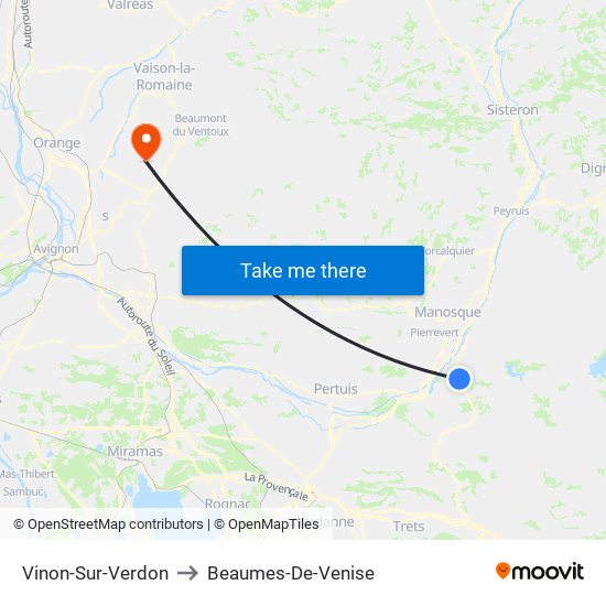 Vinon-Sur-Verdon to Beaumes-De-Venise map