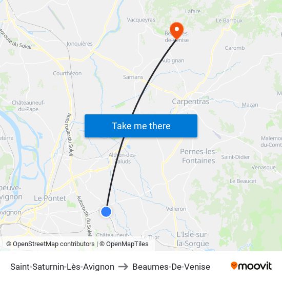 Saint-Saturnin-Lès-Avignon to Beaumes-De-Venise map