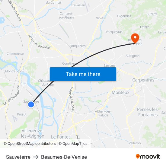 Sauveterre to Beaumes-De-Venise map