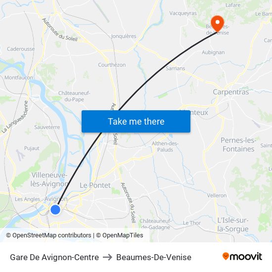 Gare De Avignon-Centre to Beaumes-De-Venise map