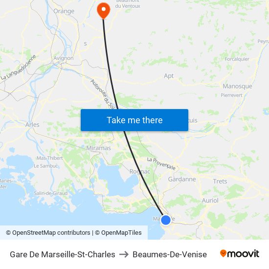 Gare De Marseille-St-Charles to Beaumes-De-Venise map