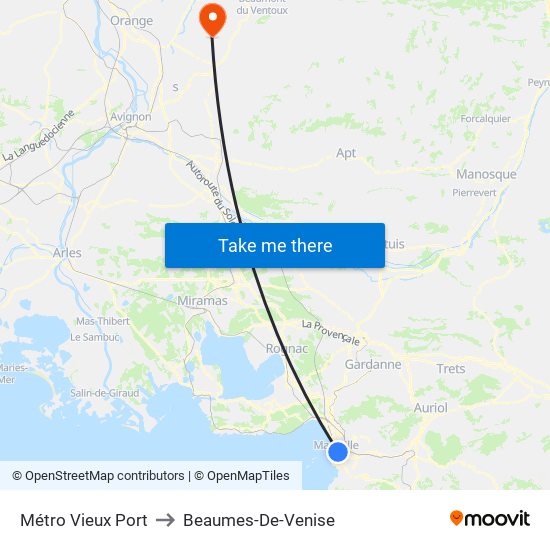 Vieux Port to Beaumes-De-Venise map