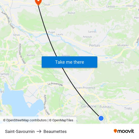 Saint-Savournin to Beaumettes map
