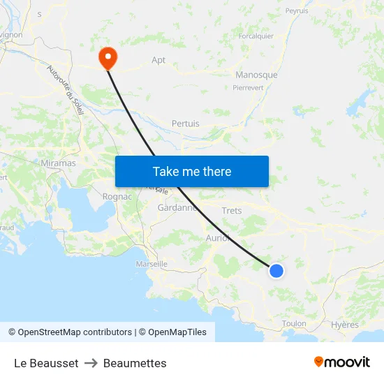 Le Beausset to Beaumettes map