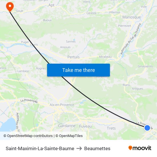 Saint-Maximin-La-Sainte-Baume to Beaumettes map