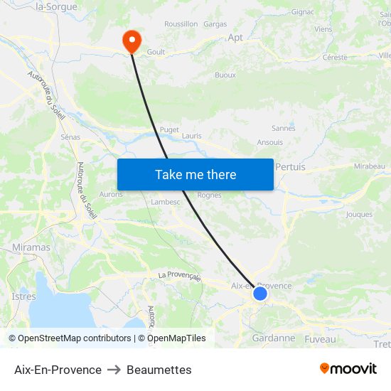 Aix-En-Provence to Beaumettes map