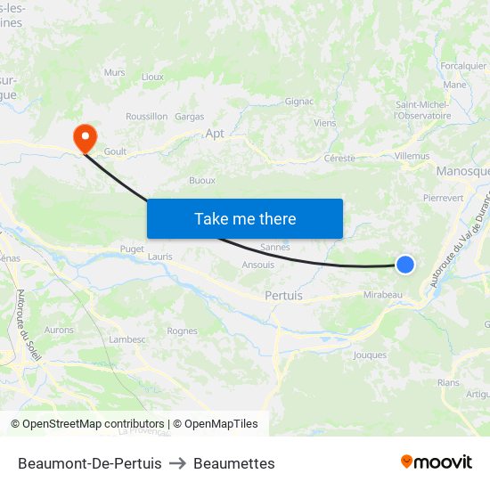 Beaumont-De-Pertuis to Beaumettes map