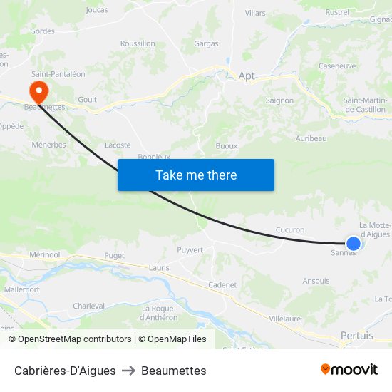 Cabrières-D'Aigues to Beaumettes map