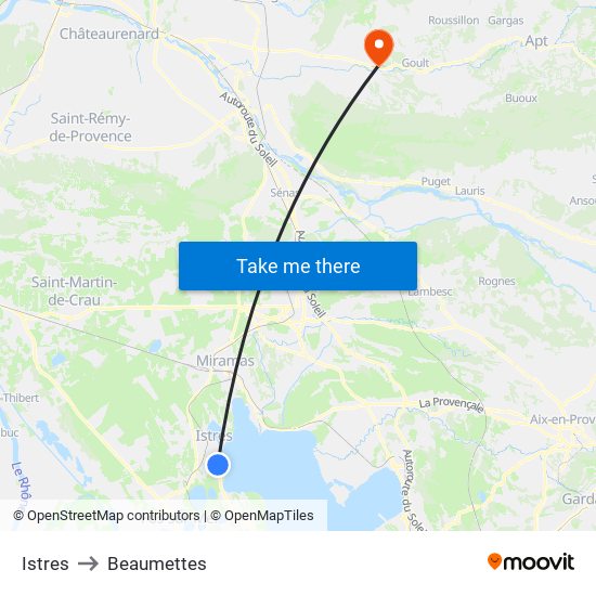 Istres to Beaumettes map