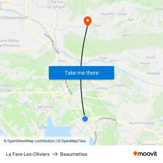 La Fare-Les-Oliviers to Beaumettes map