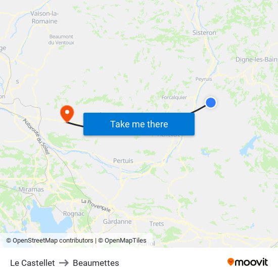 Le Castellet to Beaumettes map